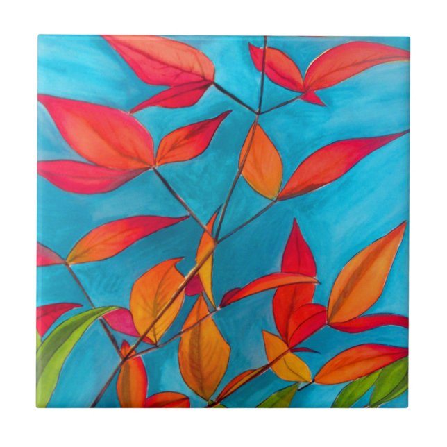 Orange leaves Autumn original watercolour art Ceramic Tile (Front)