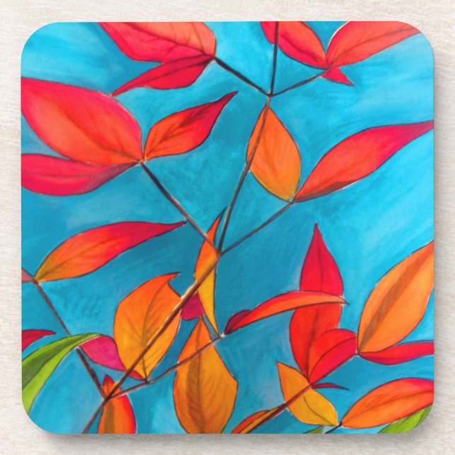 Orange leaves Autumn original watercolour art Coaster (Front)