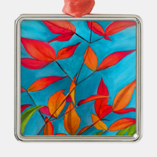Orange leaves Autumn original watercolour art Metal Ornament
