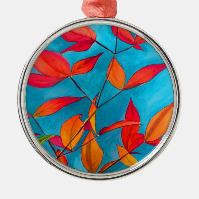 Orange leaves Autumn original watercolour art Metal Ornament (Front)