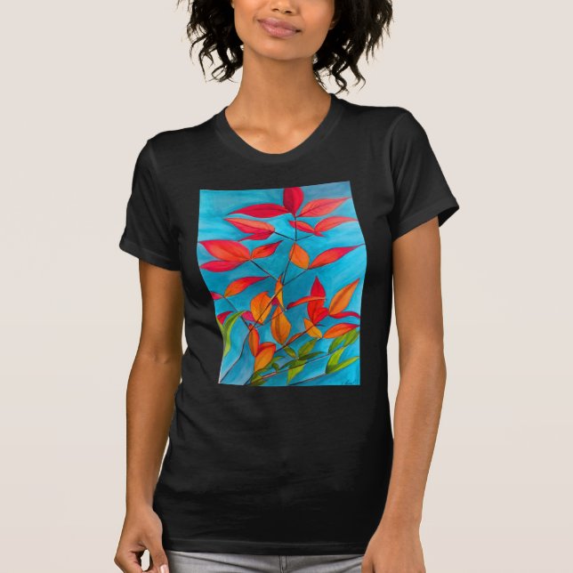 Orange leaves Autumn original watercolour art T-Shirt (Front)