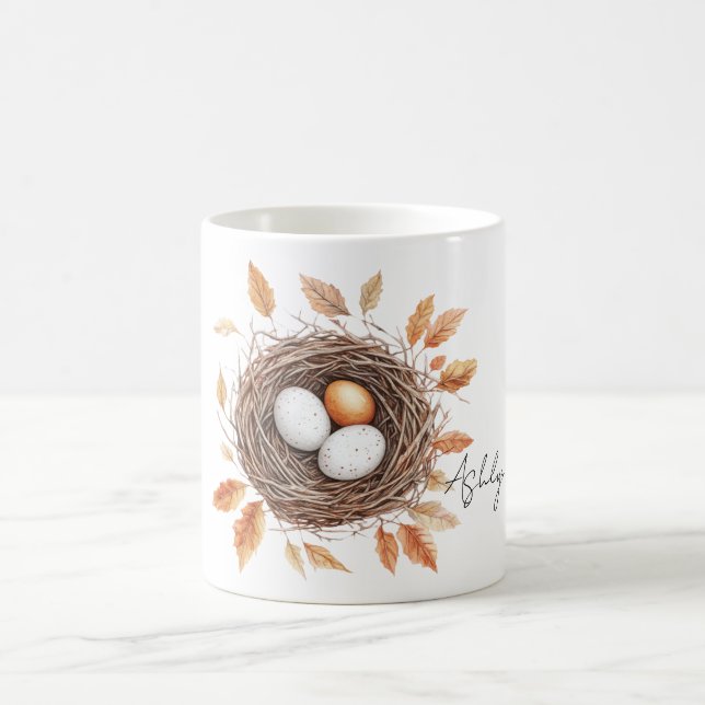 Orange Leaves Bird Nest with Eggs Coffee Mug (Center)