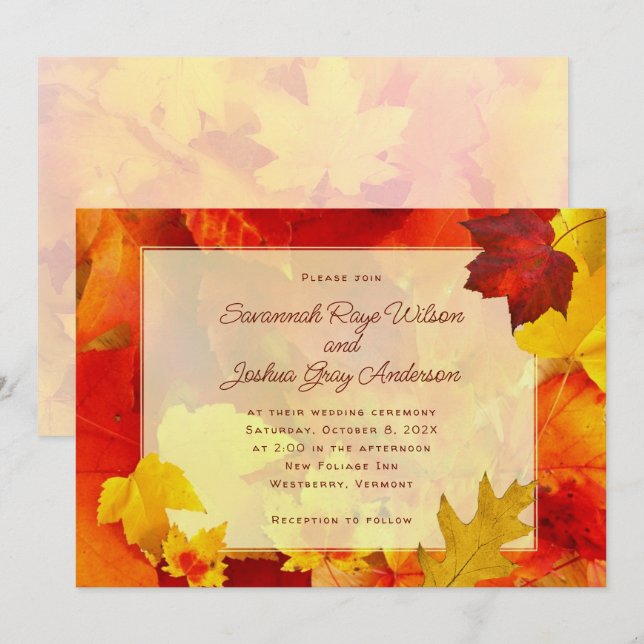Orange Leaves Fall Autumn Wedding Ceremony Invitation (Front/Back)