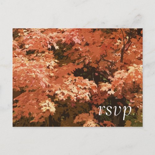 Orange Leaves Fall Wedding RSVP Response Invitation Postcard