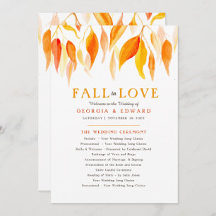 Orange leaves falling watercolor autumnal wedding program