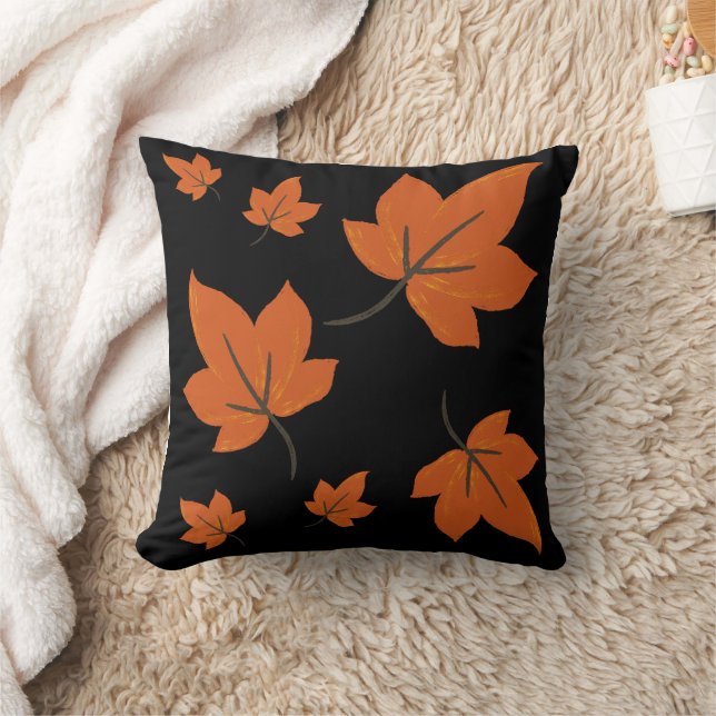 Orange leaves on autumn pattern throw pillow (Blanket)
