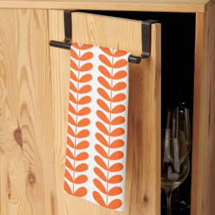 Orange Leaves On Plant Retro Mid Century Pattern Kitchen Towel