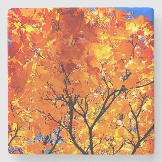 Orange leaves stone coaster (Front)