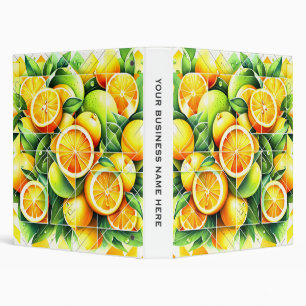 Orange Lemon Botanical Citrus Geometric 3 Ring Binder