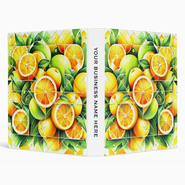 Orange Lemon Botanical Citrus Geometric 3 Ring Binder (Background)