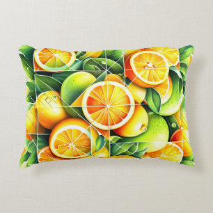 Orange Lemon Botanical Citrus Geometric Accent Pillow