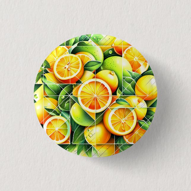 Orange Lemon Botanical Citrus Geometric Button (Front)