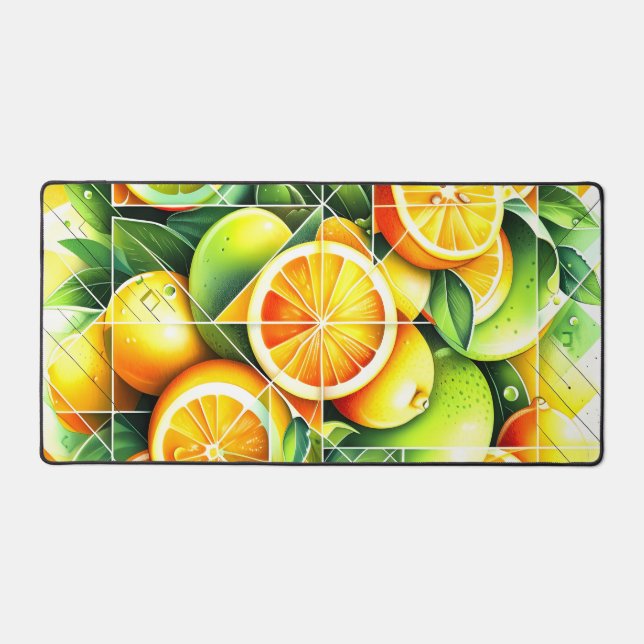 Orange Lemon Botanical Citrus Geometric Desk Mat (Front)