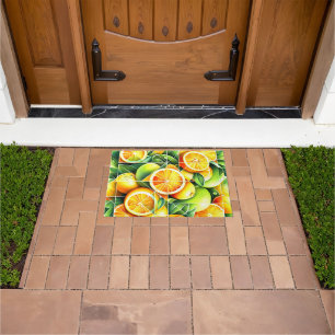 Orange Lemon Botanical Citrus Geometric Doormat