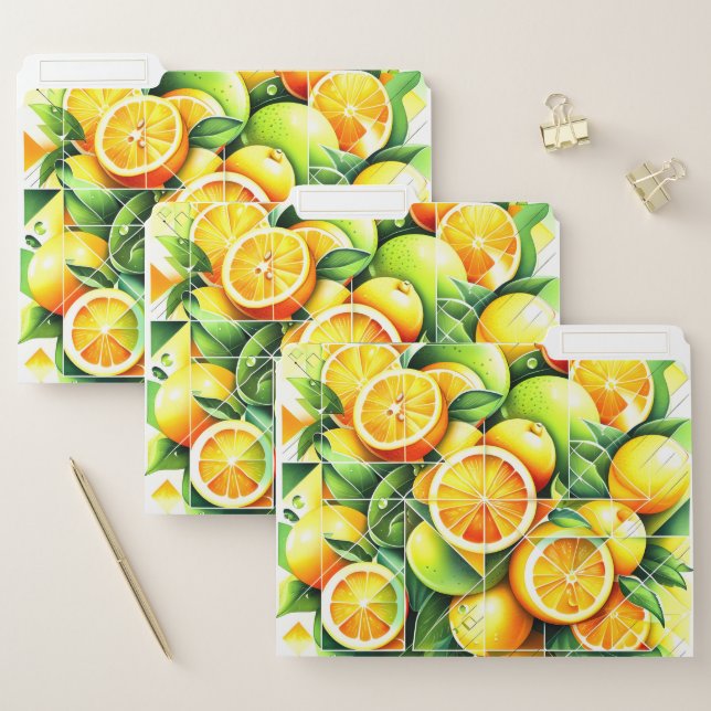 Orange Lemon Botanical Citrus Geometric File Folder (Set)
