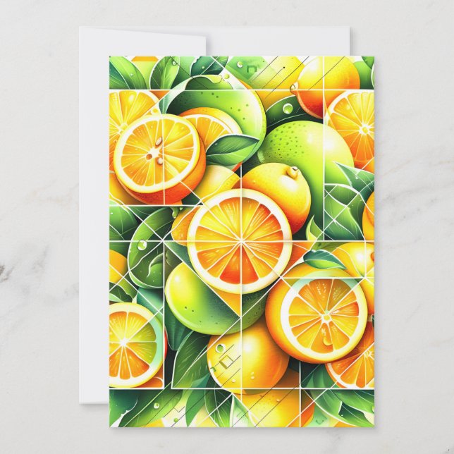 Orange Lemon Botanical Citrus Geometric Holiday Card (Front)