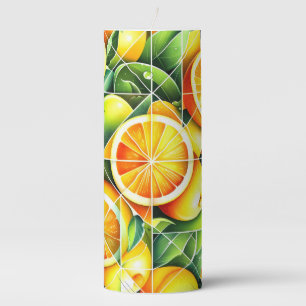 Orange Lemon Botanical Citrus Geometric Pillar Candle