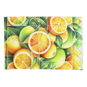 Orange Lemon Botanical Citrus Geometric Pillow Case