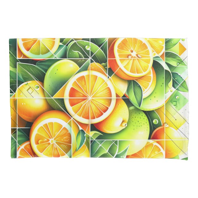 Orange Lemon Botanical Citrus Geometric Pillow Case (Front)