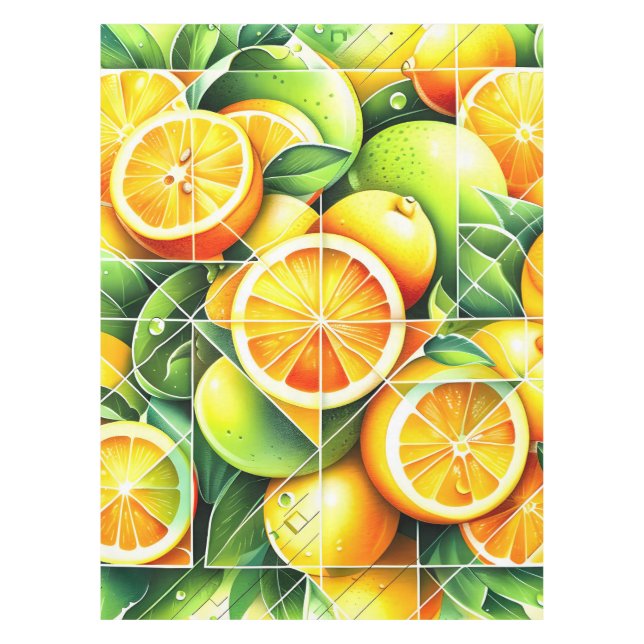 Orange Lemon Botanical Citrus Geometric Tablecloth (Front)