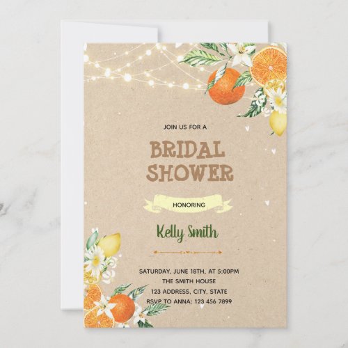 Orange lemon citrus theme shower invitation