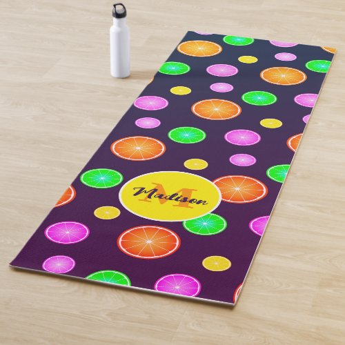 Orange lemon lime fruit summer pattern Monogram Yoga Mat