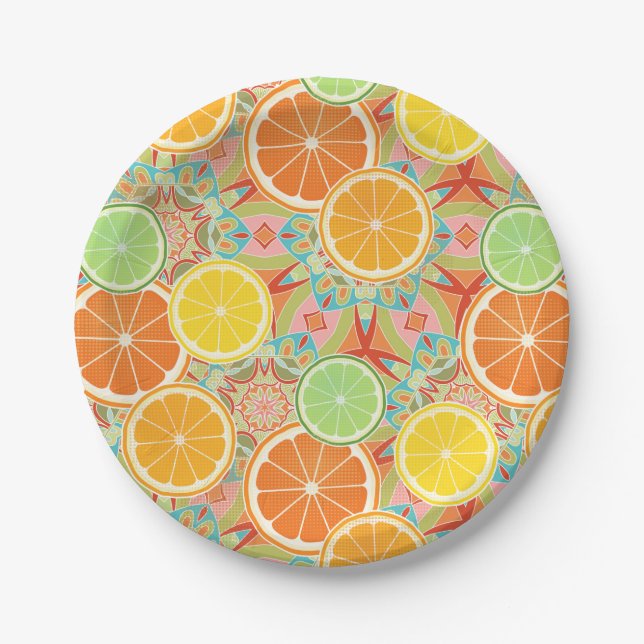 Orange, Lemon, Lime Slices Paper Plates (Front)