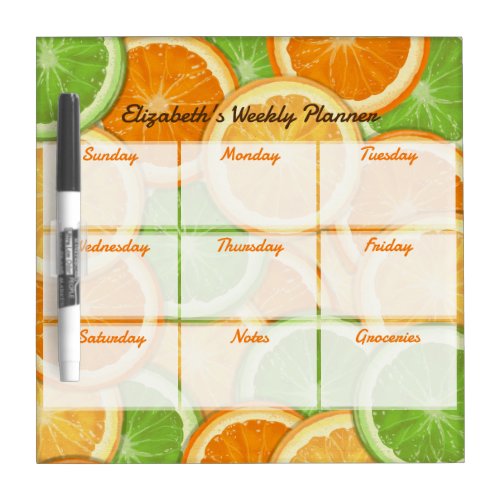 Orange Lemon Lime Weekly Planner Dry Erase Board