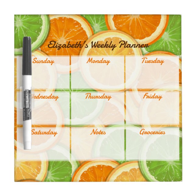 Orange Lemon Lime Weekly Planner Dry Erase Board (Front)