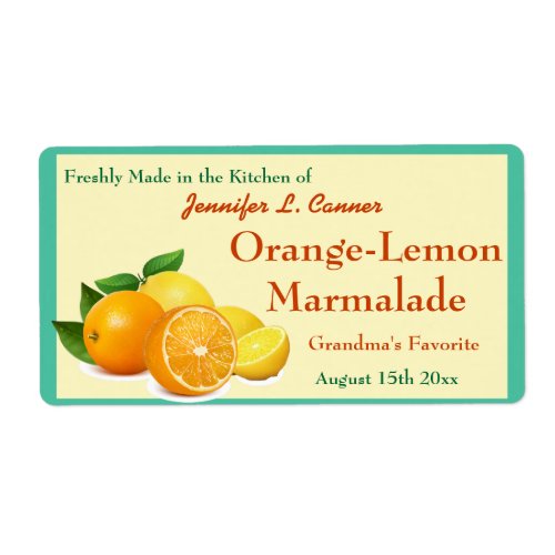 Orange Lemon Marmalade Preserves Canning Jar Label