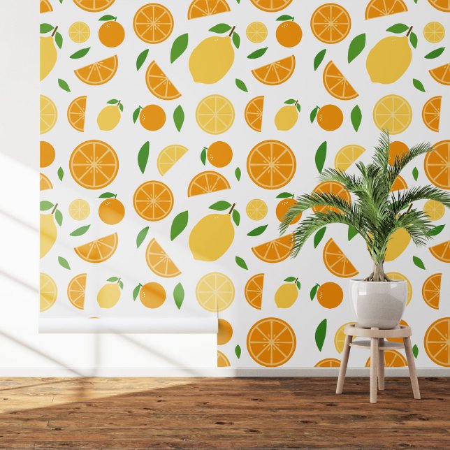 Orange & Lemon Pattern White Wallpaper (Orange & Lemon Pattern Wallpaper)