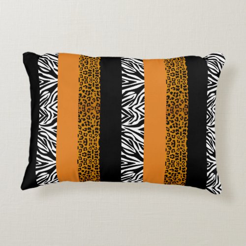 Orange Leopard and Zebra Custom Animal Print Decorative Pillow
