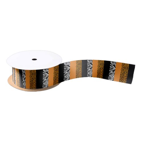 Orange Leopard and Zebra Custom Animal Print Satin Ribbon