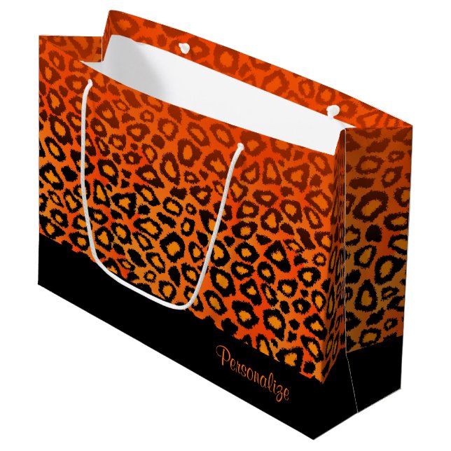 Orange Leopard Animal Print Large Gift Bag (Front Angled)