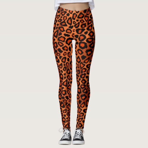 Orange Leopard Animal Skin Print Leggings