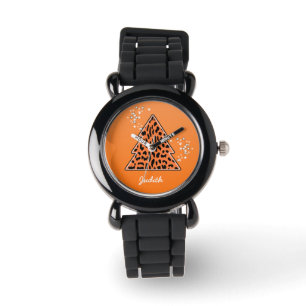 Orange Leopard Cheetah Christmas Tree Watch