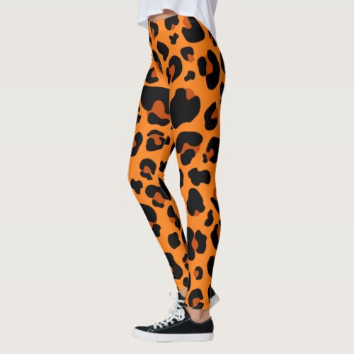 Orange Leopard Cheetah Skin Print Pattern Leggings