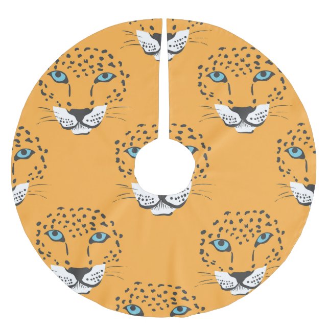 Orange leopard head, seamless pattern. brushed polyester tree skirt (Front)