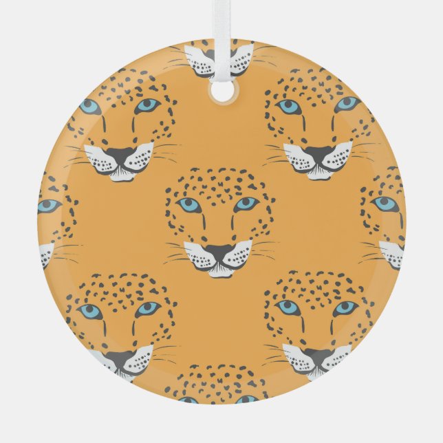 Orange leopard head, seamless pattern. glass ornament (Front)