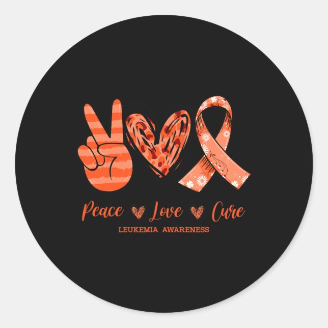 Orange Leopard Peace Love Cure Leukemia Awareness  Classic Round Sticker (Front)