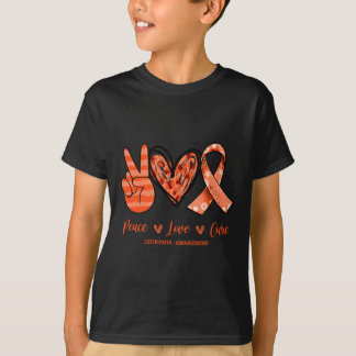 Orange Leopard Peace Love Cure Leukemia Awareness  T-Shirt