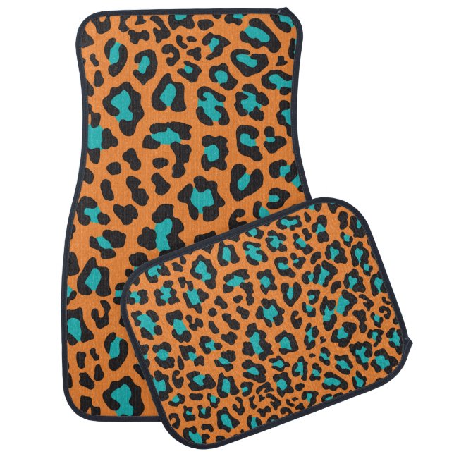 Orange Leopard Print Car Mats (Set)