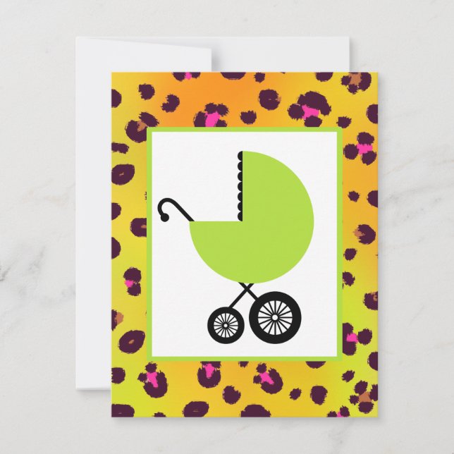 Orange Leopard Print & Green Carriage Baby Shower Invitation (Front)