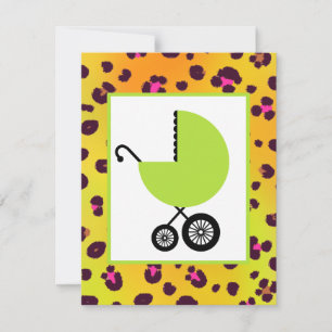Orange Leopard Print & Green Carriage Baby Shower Invitation