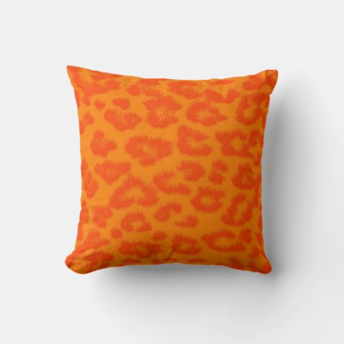 Orange Leopard Print Skin Fur Throw Pillow