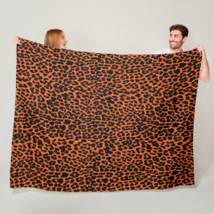 Orange Leopard Skin Print Fleece Blanket
