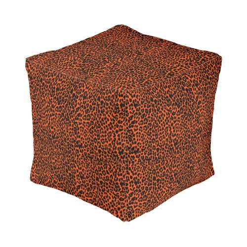 Orange Leopard Skin Print Pouf