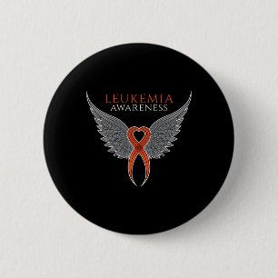 Orange Leukemia Awareness Ribbon With Angel Wings Button