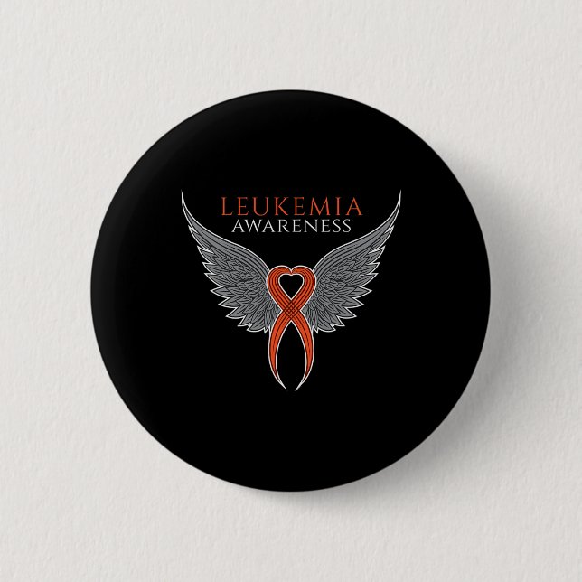 Orange Leukemia Awareness Ribbon With Angel Wings  Button (Front)