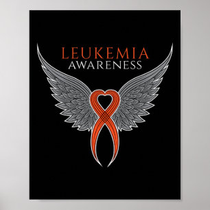 Orange Leukemia Awareness Ribbon with Angel Wings  Poster